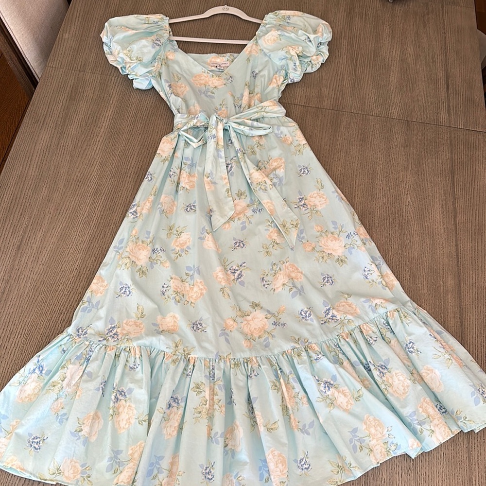 LoveShackFancy Target Maxi Dress Blue Floral Belted Dress Sz 6
